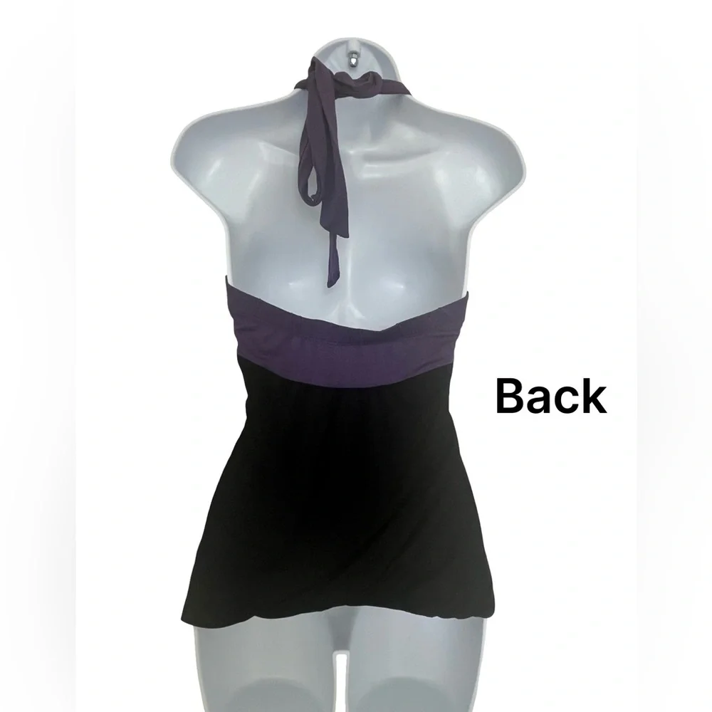 Blue Impus Purple and Black Halter Tank w/ belt buckle Top. Size L. - Picture 4 of 7